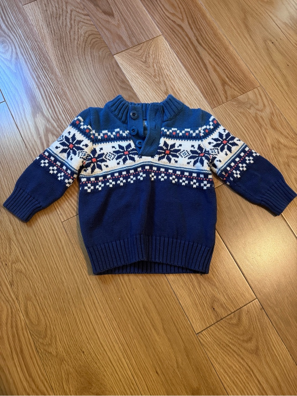 GAP Baby Blue Navy Fair Isle Button-Neck Sweater
